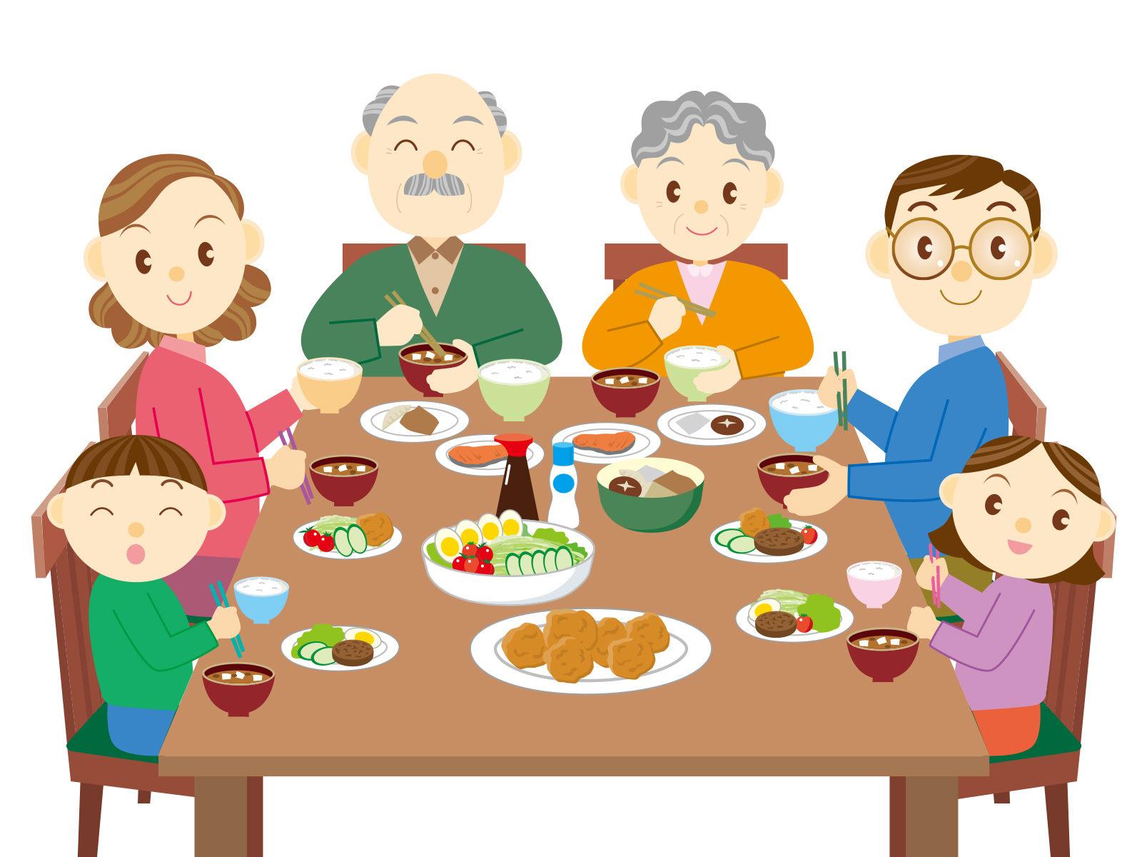 Семья за столом нарисованные кушают